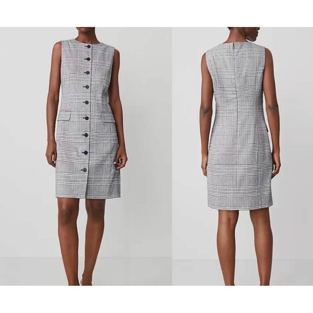 NWT Ann Taylor Size 4 Plaid Check Shift Dress Button Front Zip Back Sleeveless